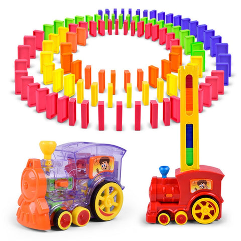 Automatic Laying Domino Brick Train Car Set sound light kids Colorful Plastic Dominoes Blocks Game Toys Set Gift